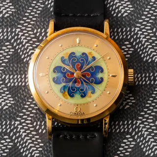 Omega 100th Anniversary cloisonné enamel dial 18k yellow gold enamel cloisonné$champagne