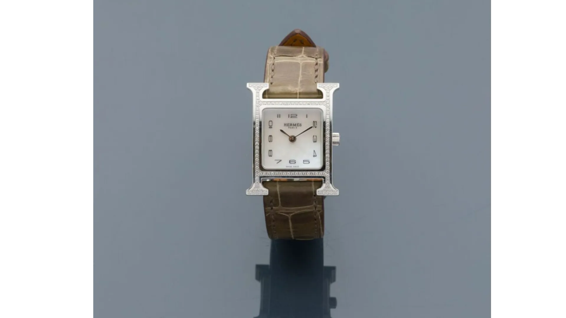 Hermès Heure H 25mm Stainless steel and Diamond Mother-of-pearl