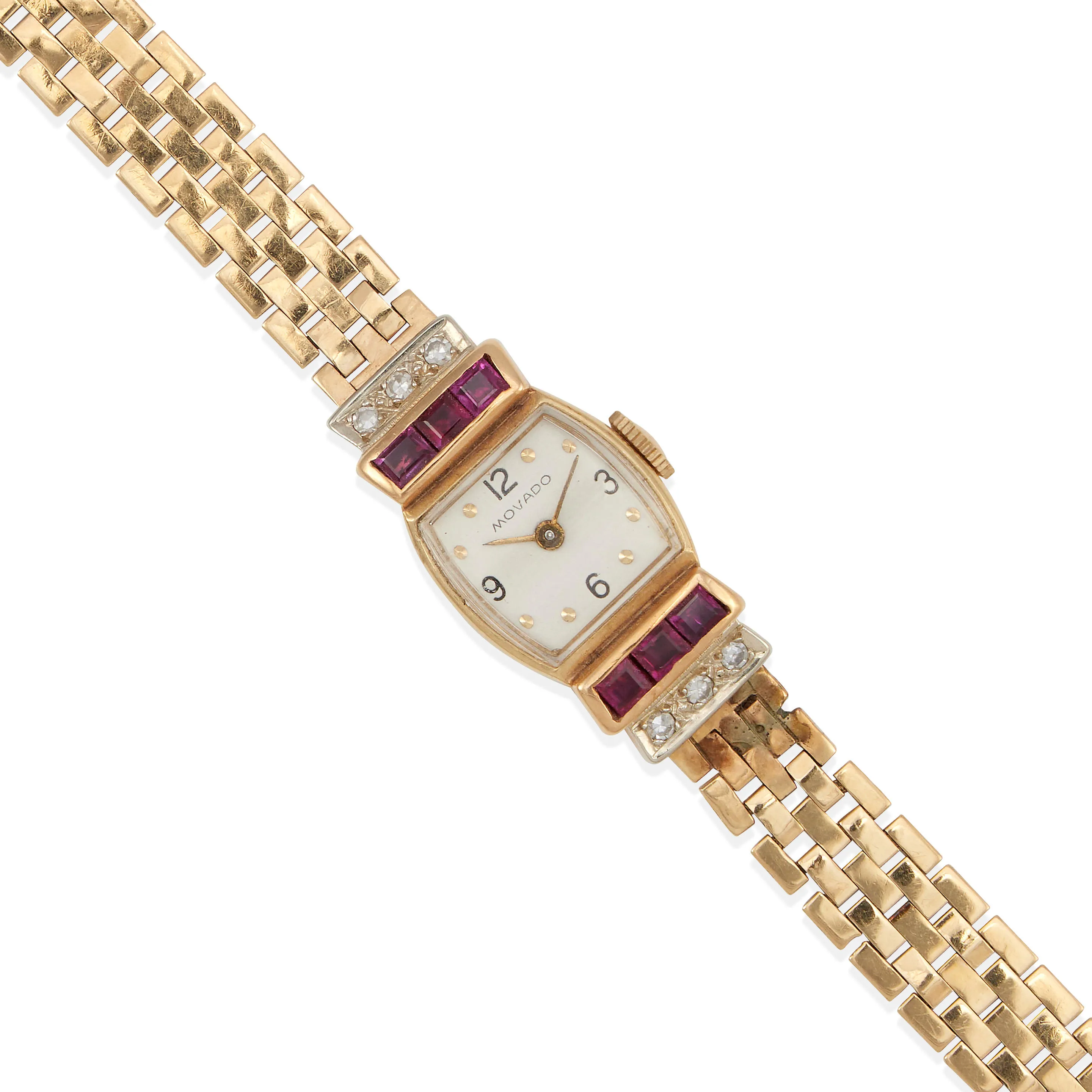 Movado 15.6mm Yellow gold, diamonds and ruby