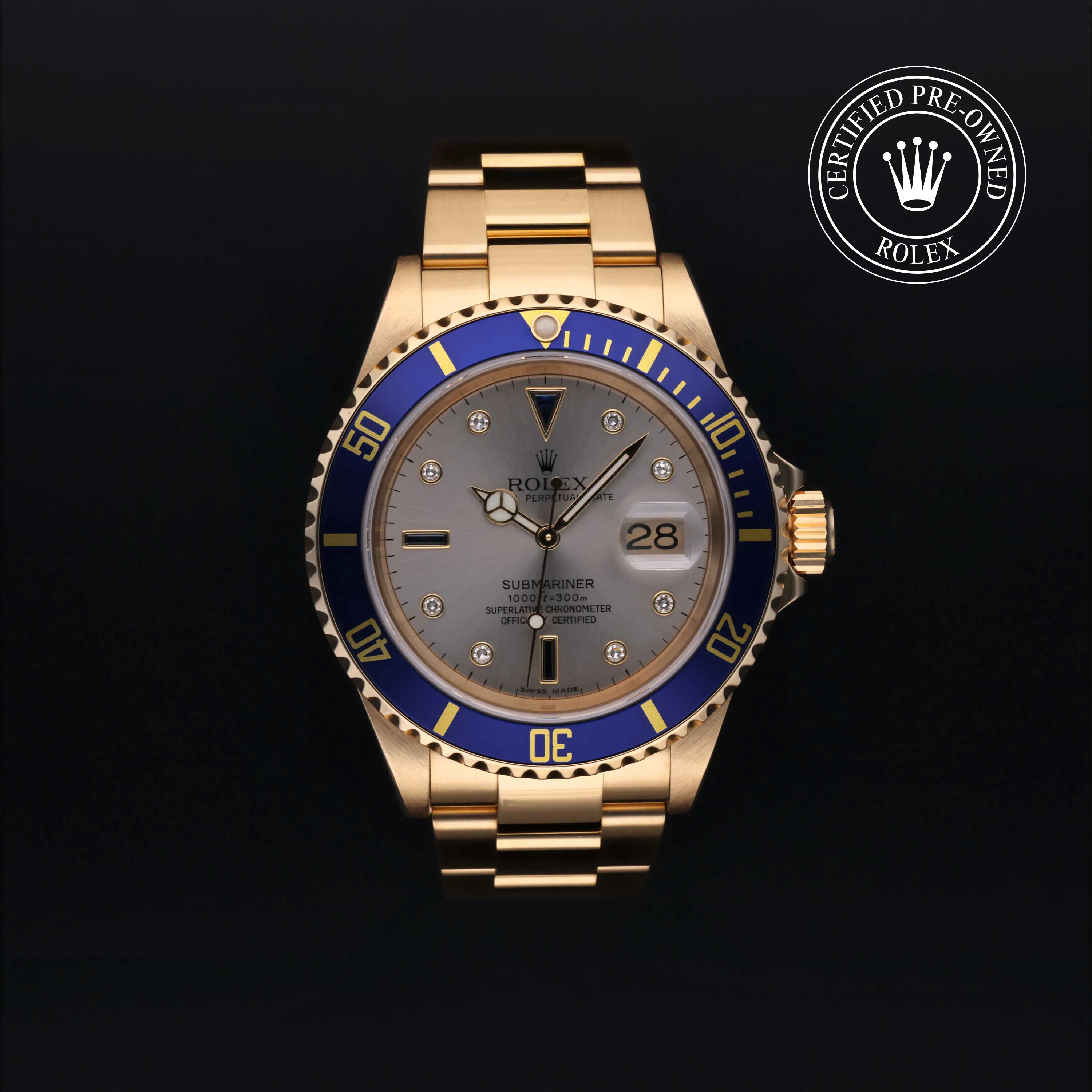 Rolex Submariner Date 16618T 40mm Yellow gold Silver