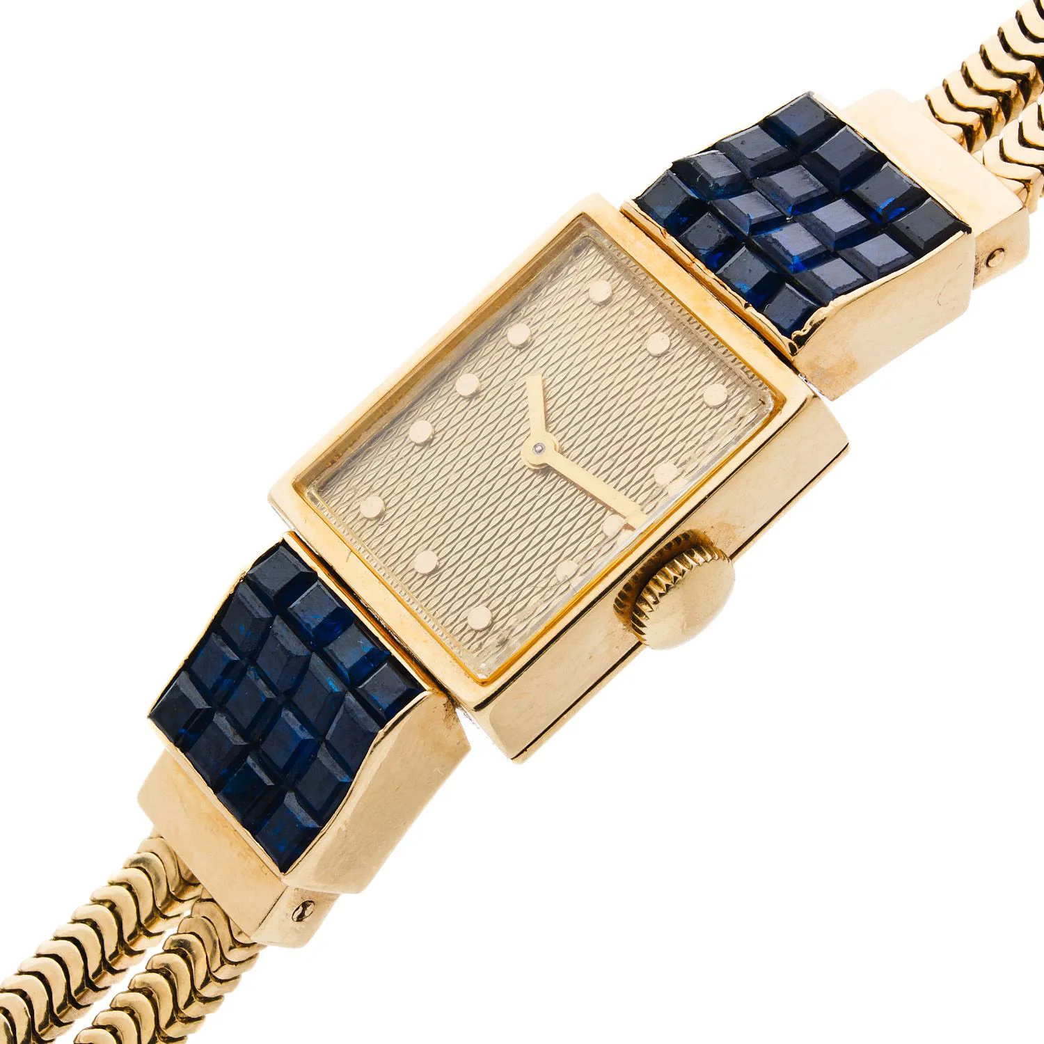 Boucheron 15mm Yellow gold and Sapphire Guilloché