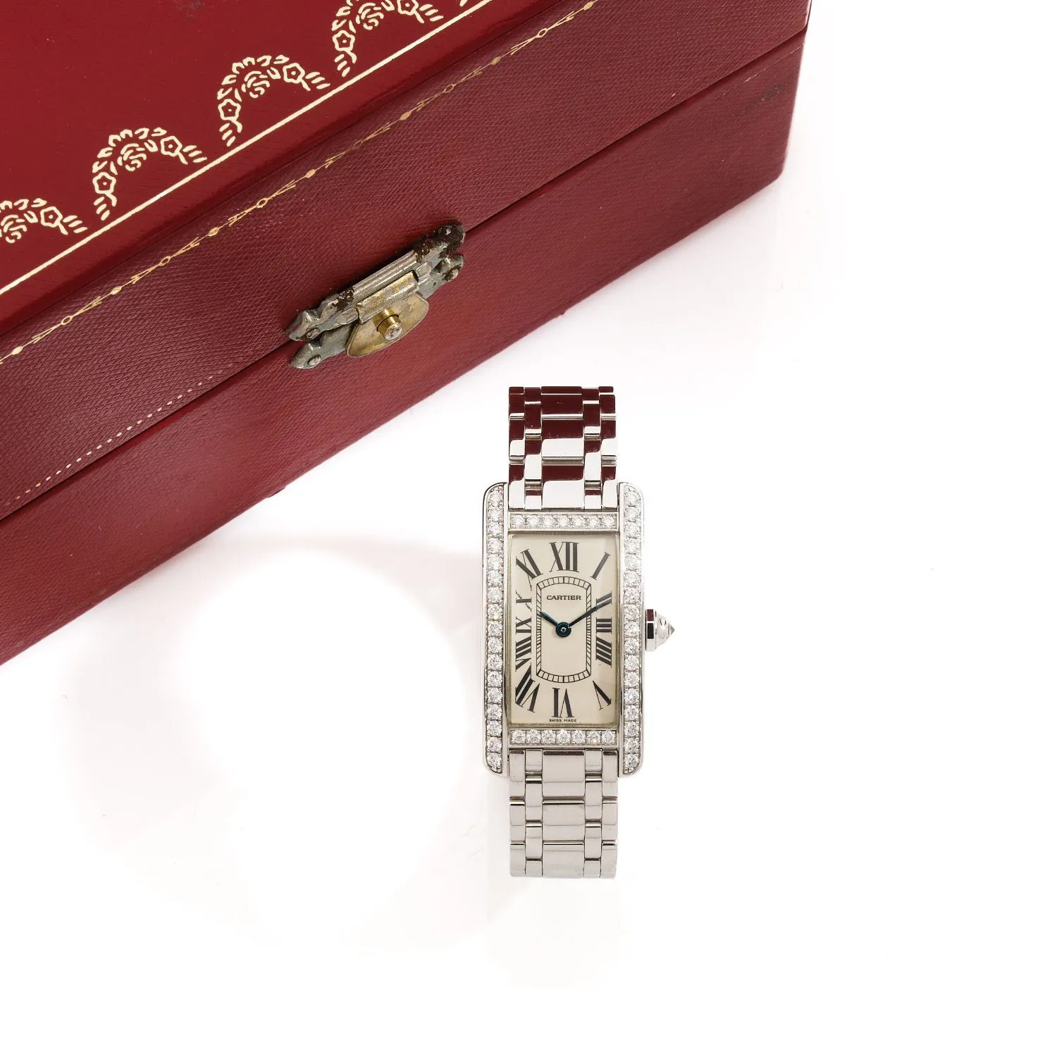 Cartier American Tank 2489 19mm White gold and Diamond Cream