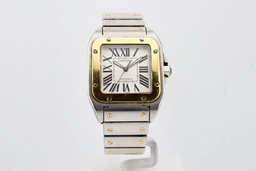 Cartier Santos 100 38mm Yellow gold and stainless steel Silver