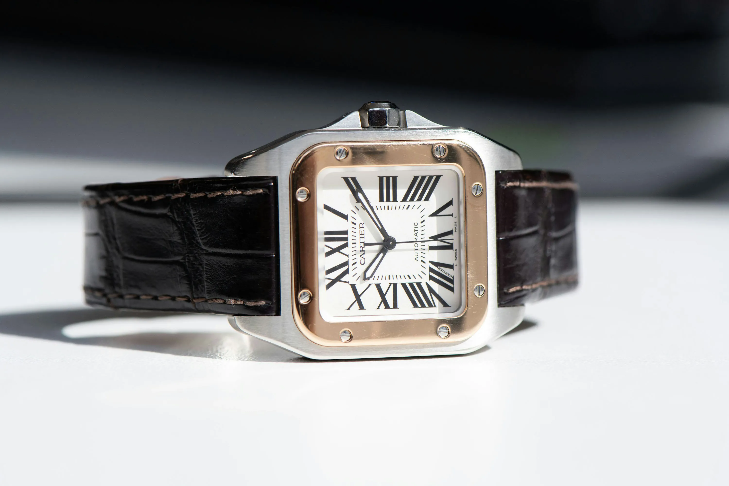 Cartier Santos 100 2878 33mm Rose gold and Stainless steel White