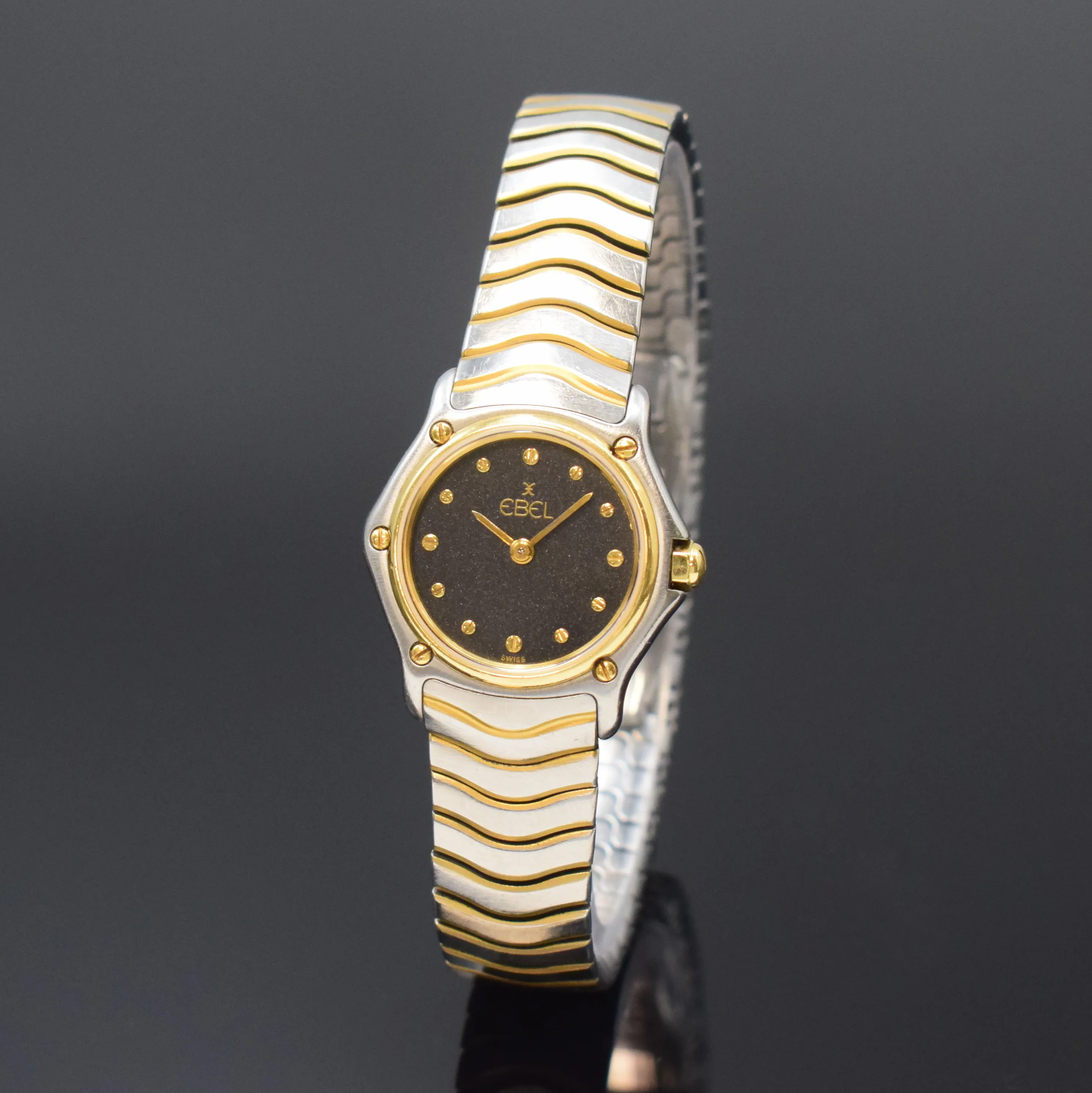 Ebel Classic Wave 166901 24mm Yellow gold and Stainless steel Black