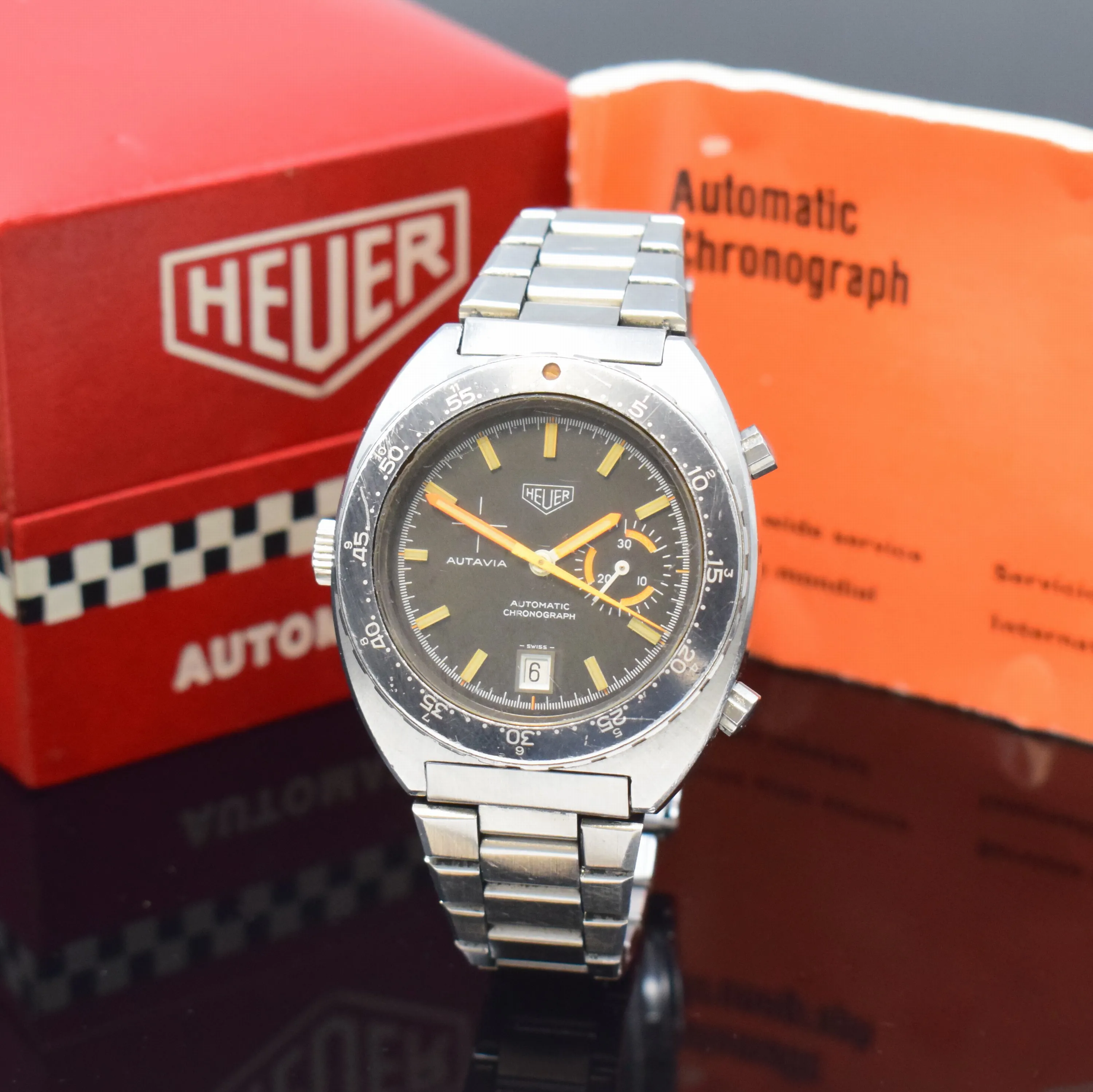 Heuer Autavia 15630 42mm Stainless steel Black