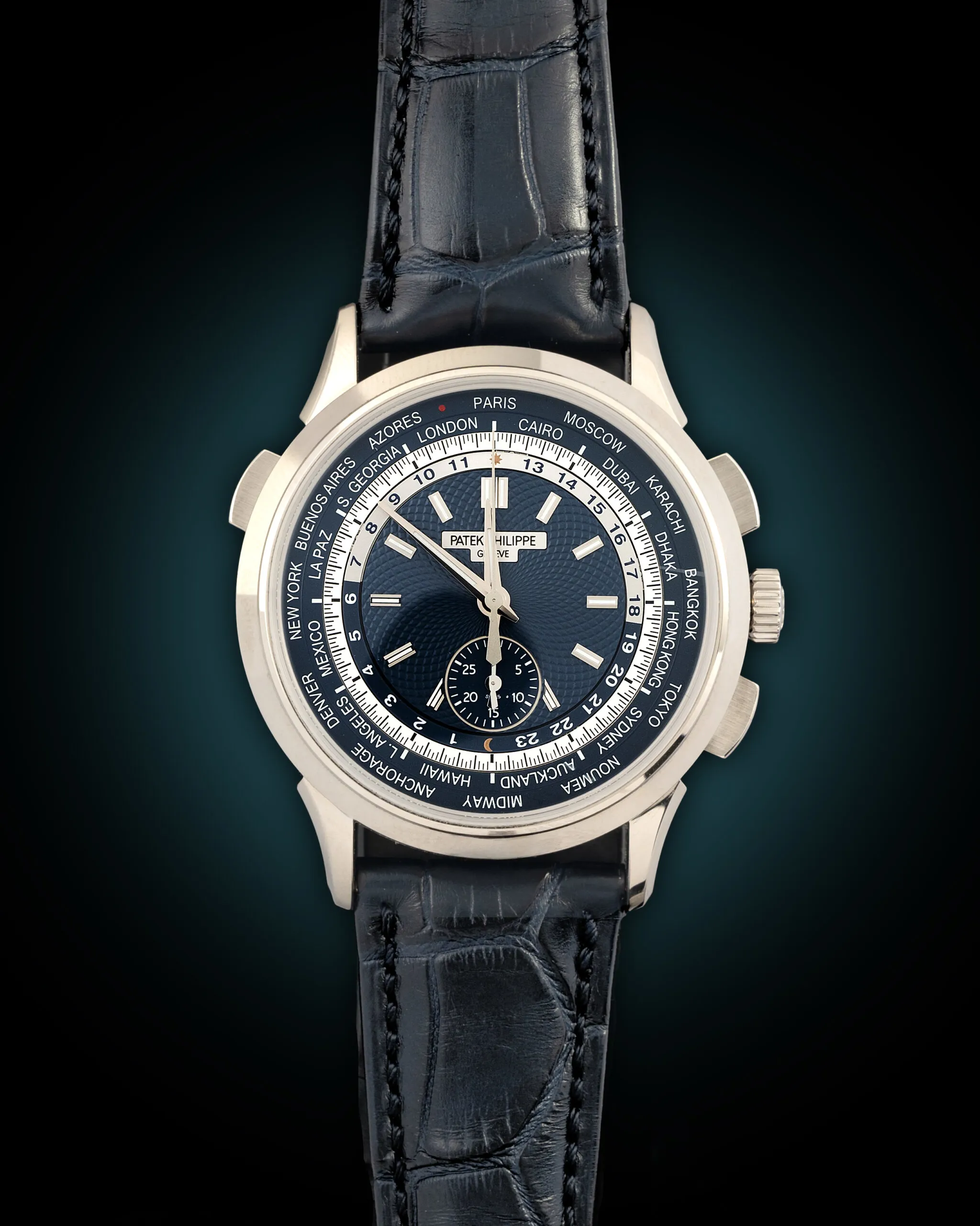 Patek Philippe World Time Chronograph 5930G-001 39.5mm Oro bianco Blue