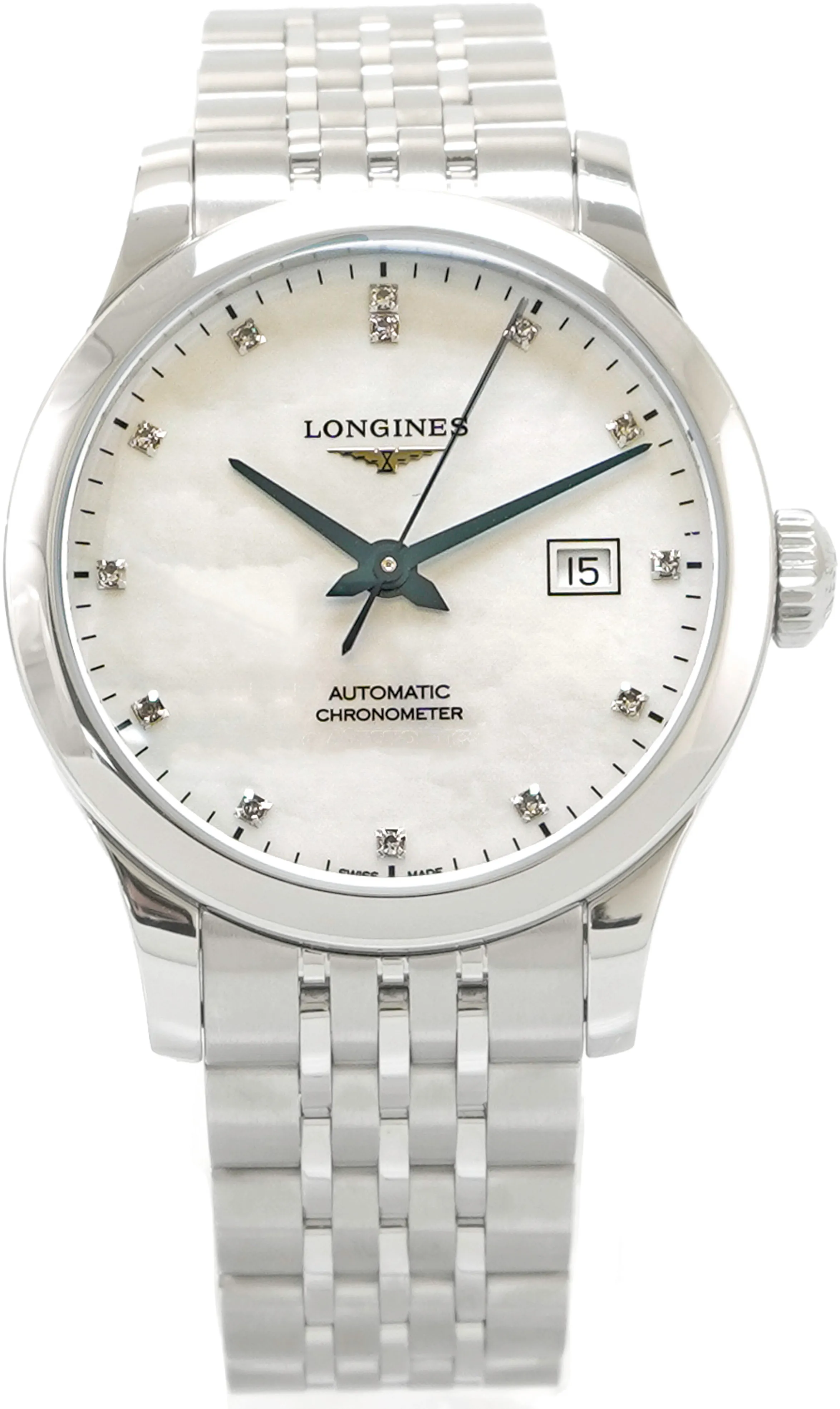 Longines Record L2.321.4.87.6 30mm Stainless steel White Mother of Pearl