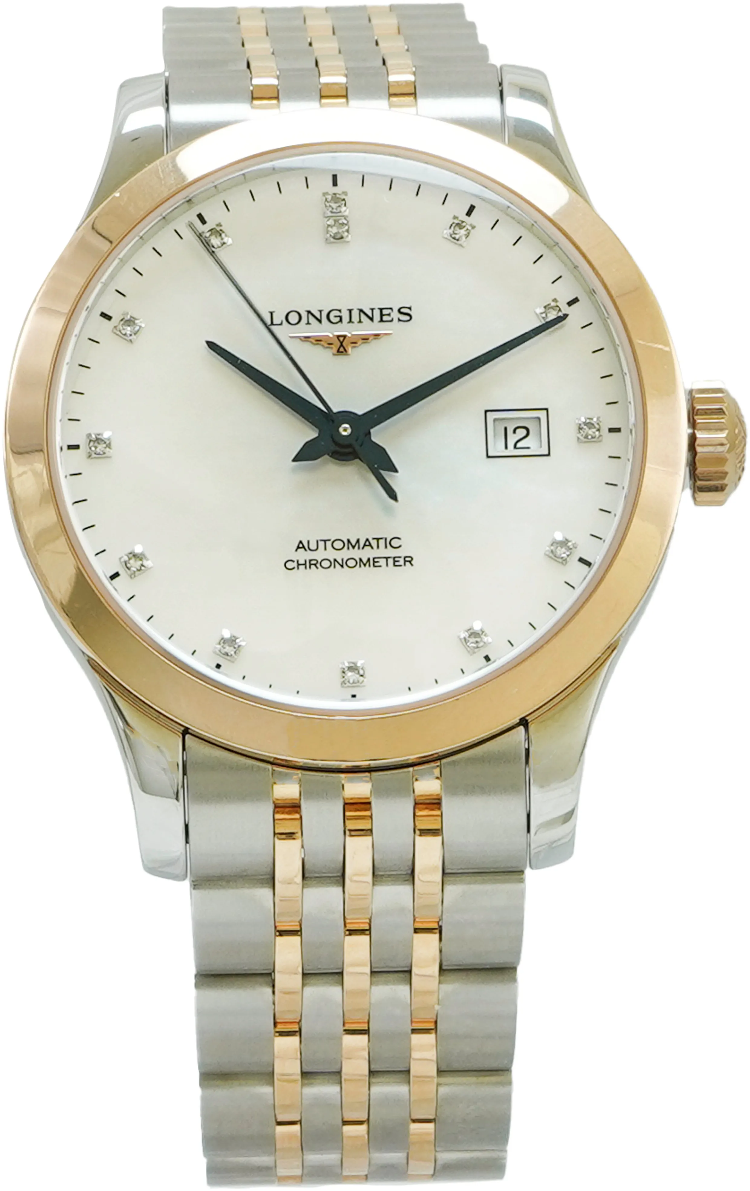 Longines Record L23215877 30mm Rose gold and Stainless steel White Mother of Pearl