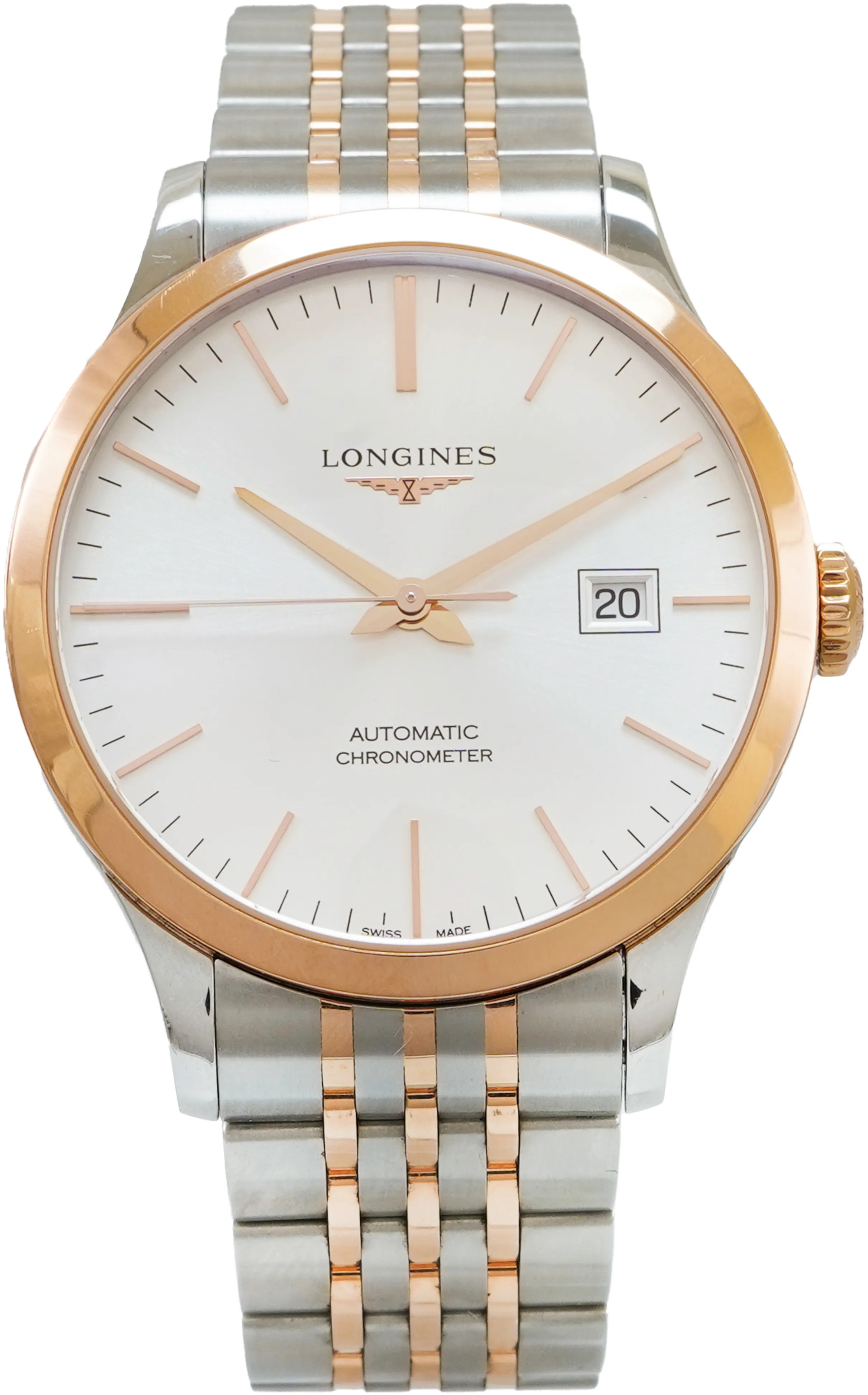 Longines Record L28215727 40mm Rose gold and Stainless steel Silver