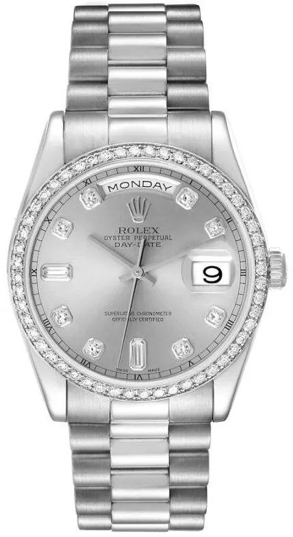 Rolex Day-Date 36 118346 36mm Platinum and Diamond Silver