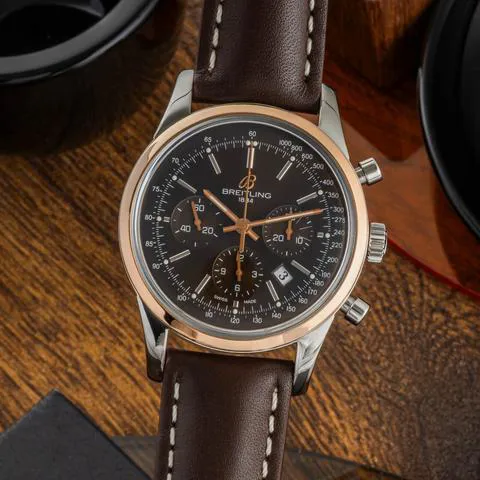 Breitling Transocean UB0152 43mm Yellow gold and stainless steel Brown