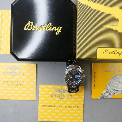 Breitling Chronomat B13352 39mm Yellow gold and stainless steel Blue 14