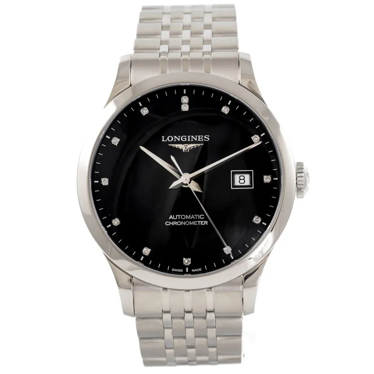 Longines Record L2.821.4.57.6 40mm Stainless steel Black and diamond