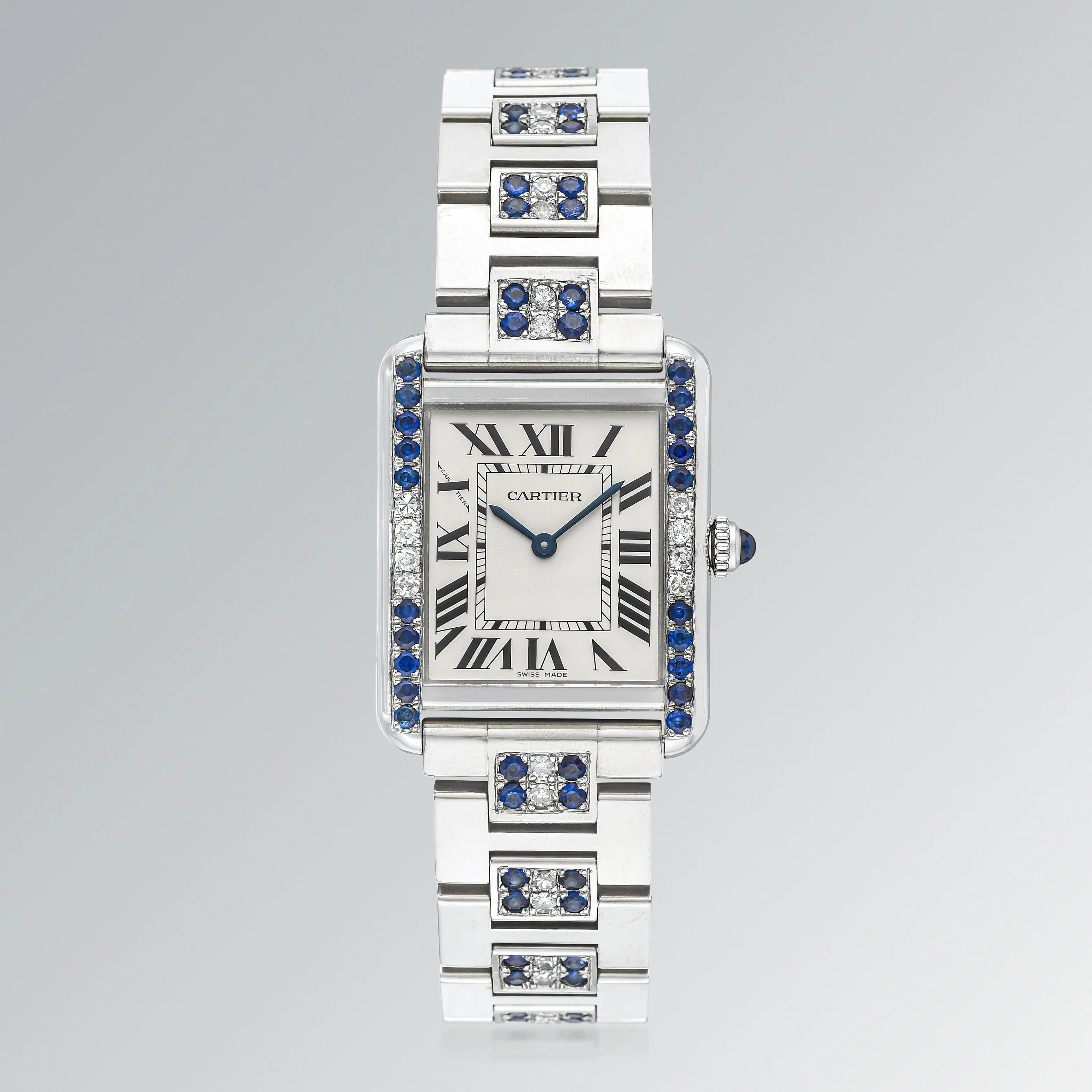 Cartier Tank Solo 3170 24mm Stainless steel, diamond and sapphire-set Silver