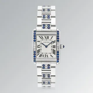 Cartier Tank Solo 3170 Stainless steel and Diamond and Sapphire Silver