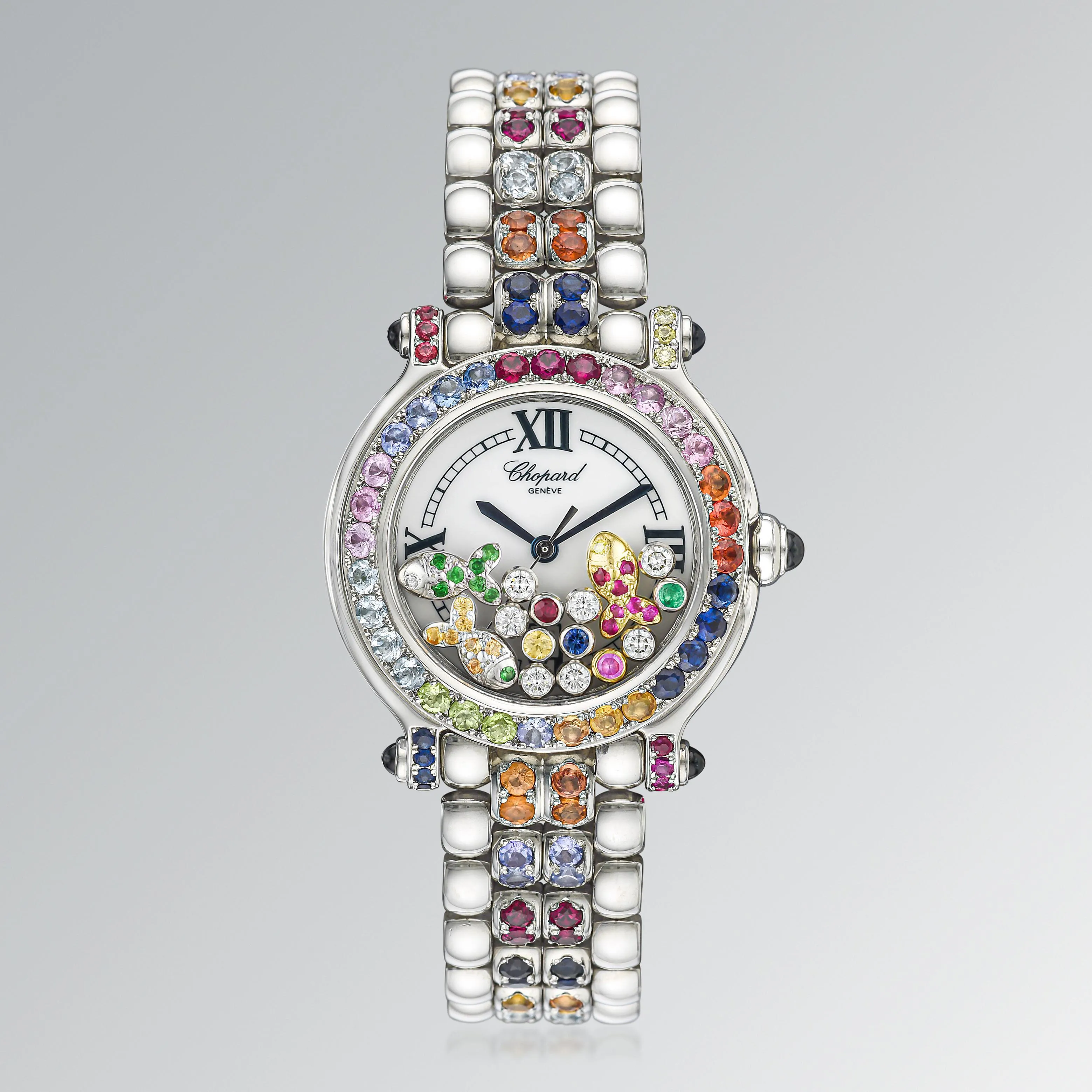 Chopard Happy Sport 8236 32mm stainless steel and gemstones set White