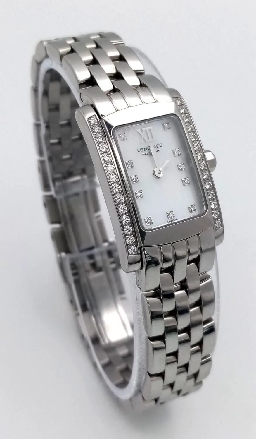 Longines 16mm Stainless steel and diamonds White