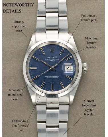 Rolex Oyster Perpetual Date 1500 34mm Stainless steel Blue 2