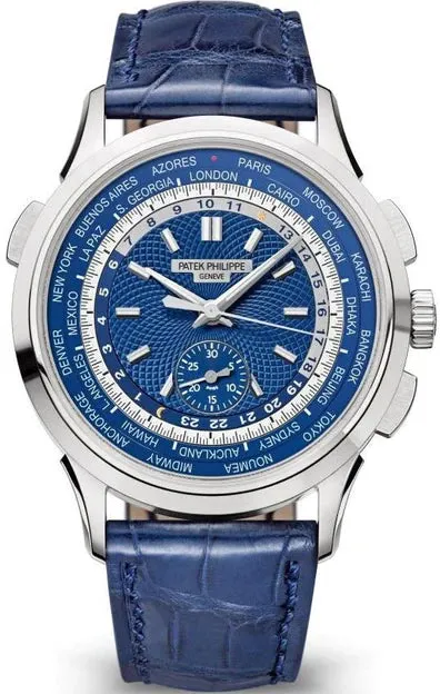 Patek Philippe World Time Chronograph 5930G-010 39.5mm White gold and 18k white gold Blue