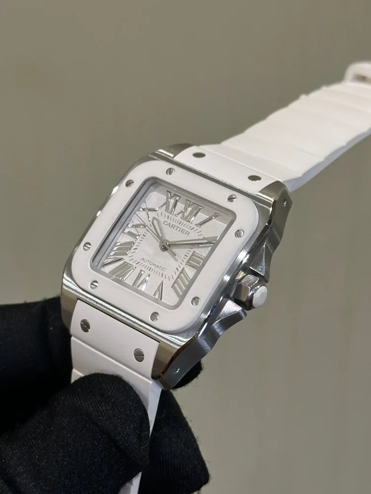 Cartier Santos 100 2878 33mm Stainless steel White