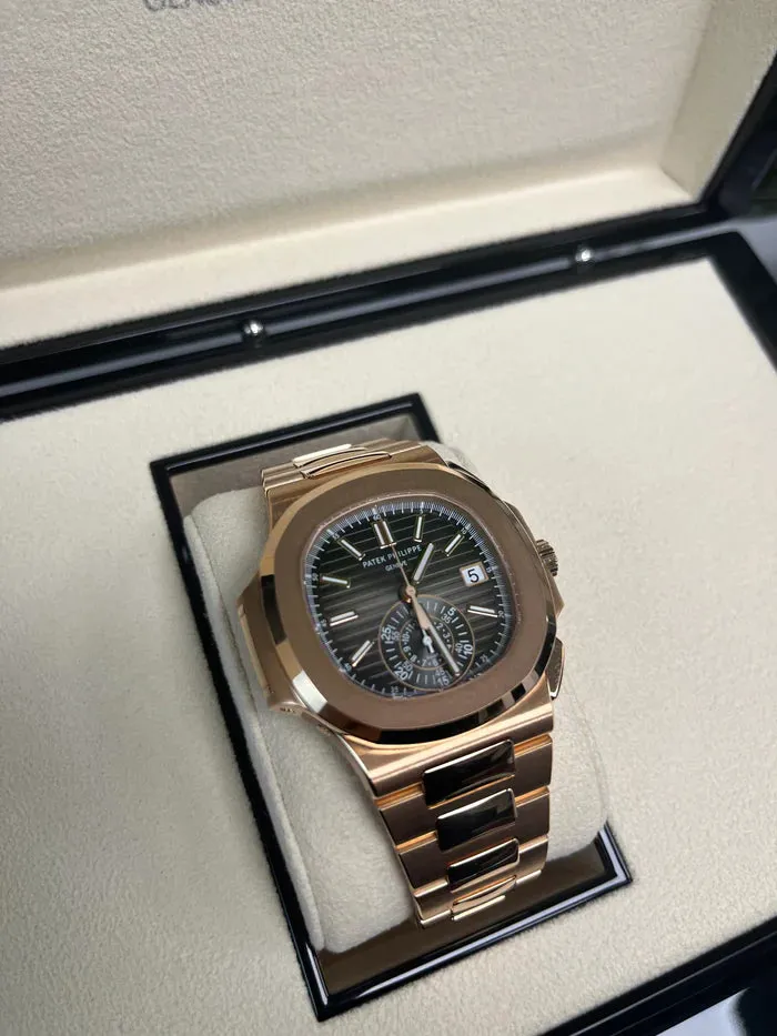 Patek Philippe Nautilus 5980/1R-001 40.5mm Rose gold and 18k rose gold Black 12