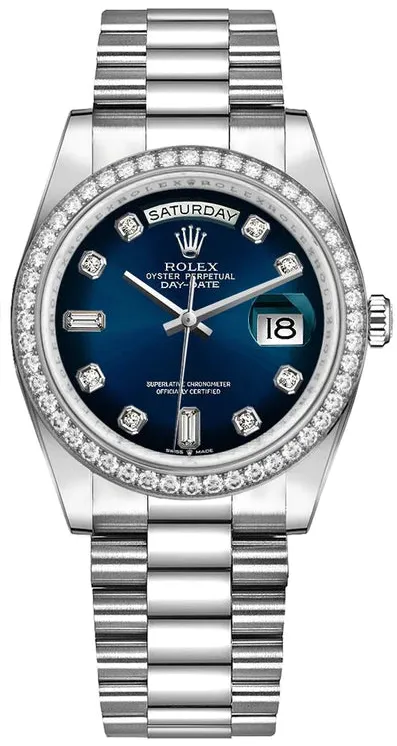 Rolex Day-Date 36 128349RBR 36mm White gold and 18k white gold Blue