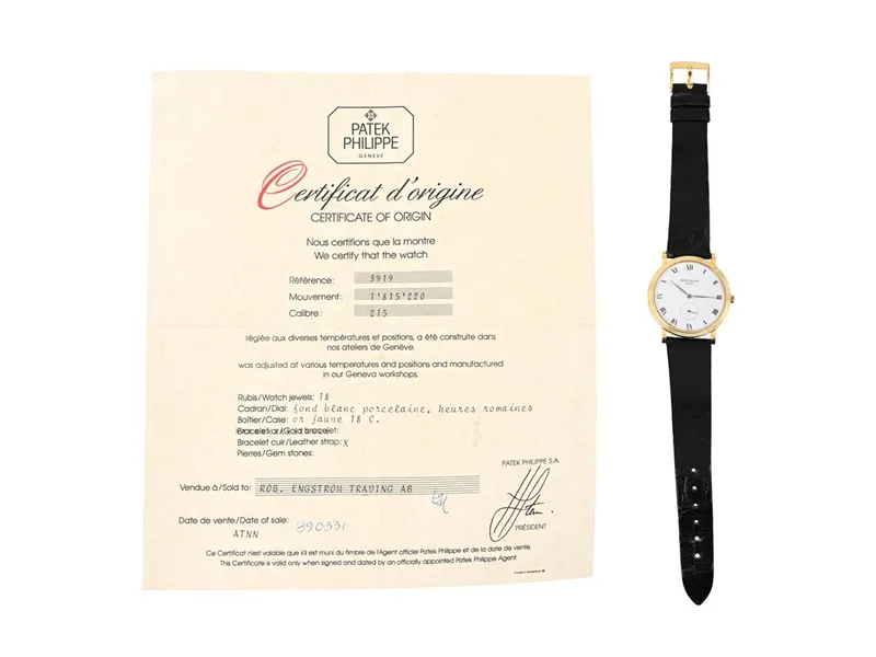 Patek Philippe Calatrava 3919J-001 33mm Yellow gold Porcelain 10