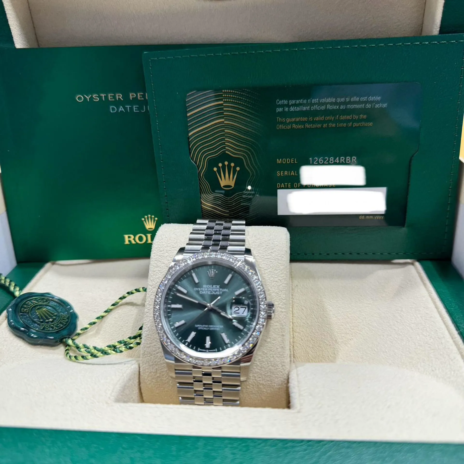 Rolex Datejust 126284RBR-0043 36mm White gold and Oystersteel Green