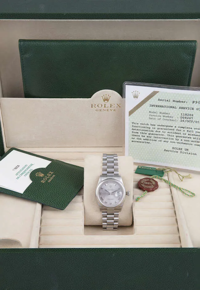 Rolex Day-Date 36 118206 37mm Platinum Silver