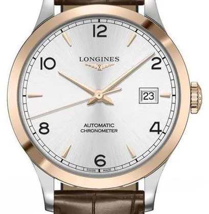 Longines Record L2.820.5.76.2 38.5mm Yellow gold and Stainless steel Silver