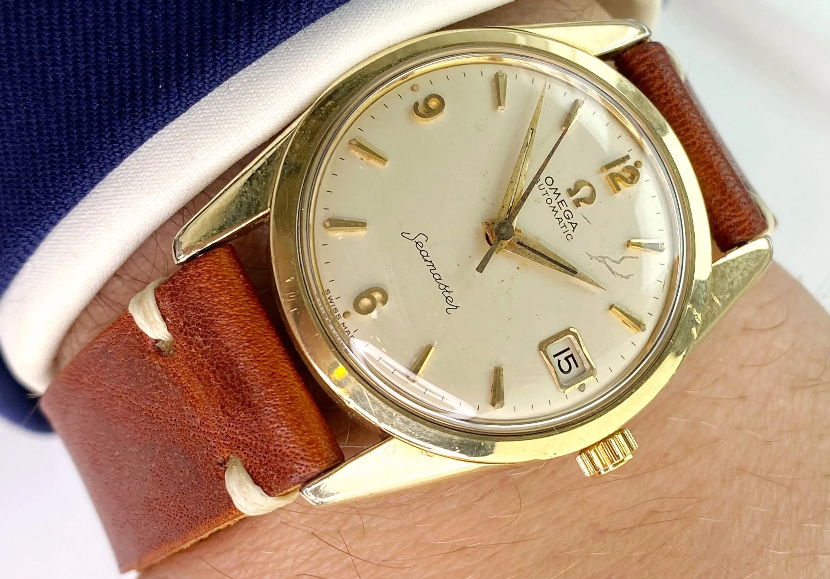 Omega Seamaster 14701 34mm Yellow gold and stainless steel Cream