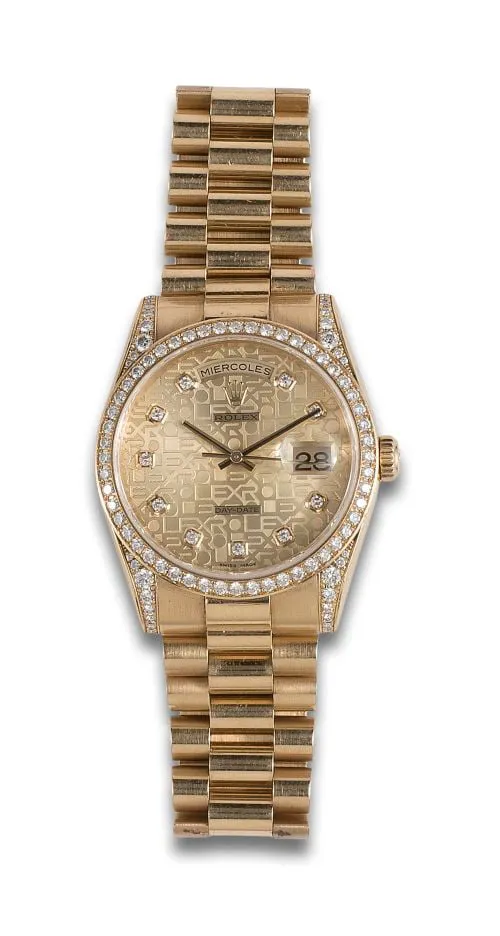 Rolex Day-Date 37mm Yellow gold and Diamond Golden and diamond-set