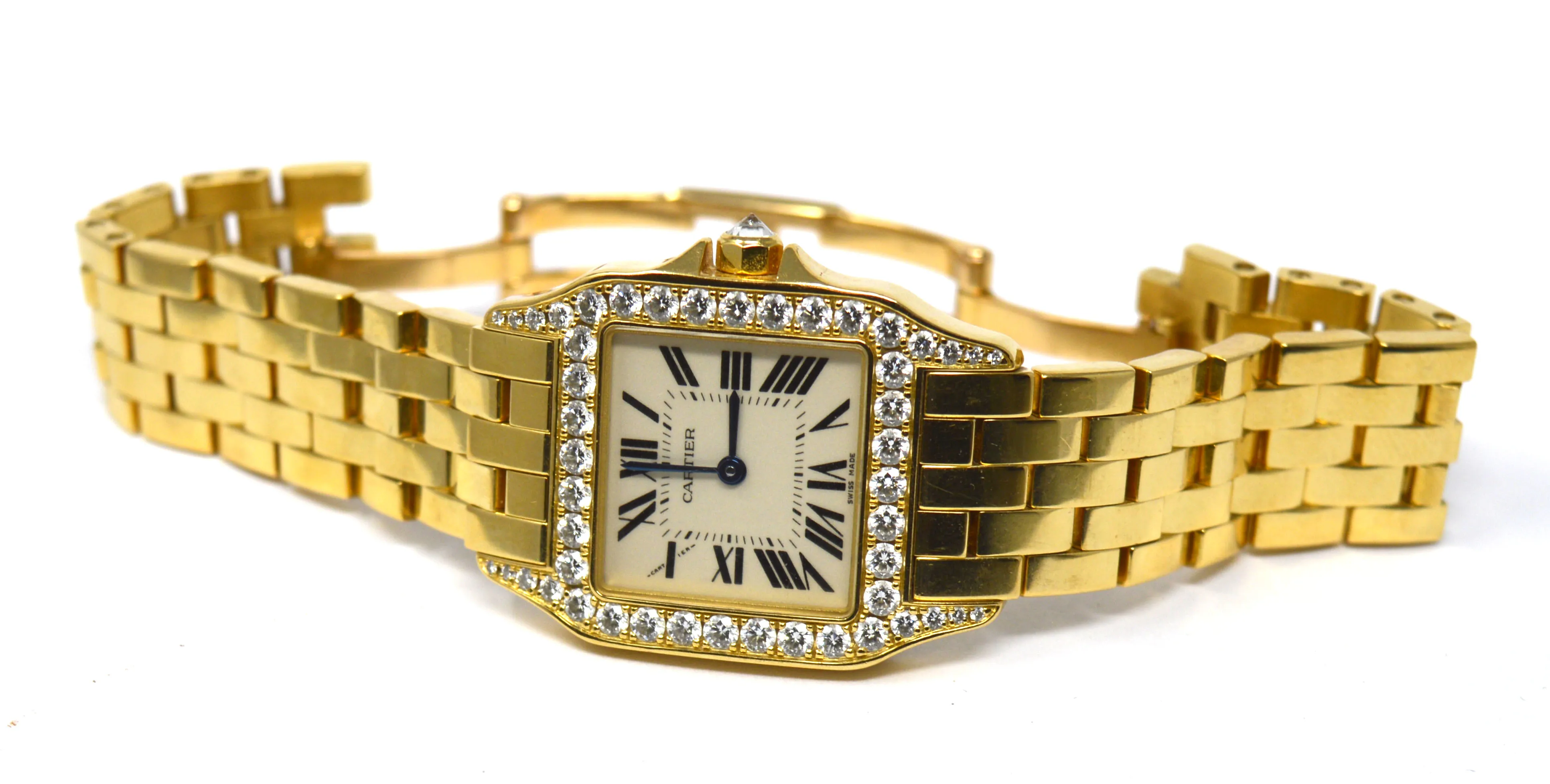 Cartier Santos Demoiselle WF9002Y7 26mm Yellow gold and Diamond Ivory 9