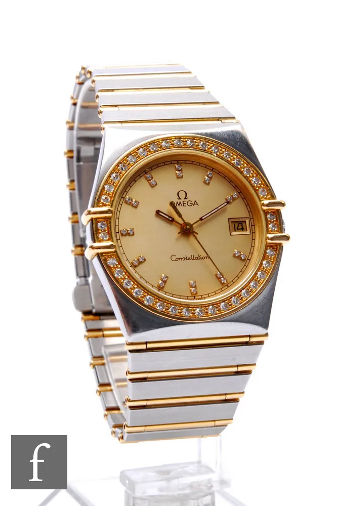 Omega Constellation 34mm Yellow gold, stainless steel and diamond-set Champagne