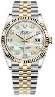 Rolex Datejust 126233-0023 36mm Yellow gold and Stainless steel White mother-of-pearl set with diamonds