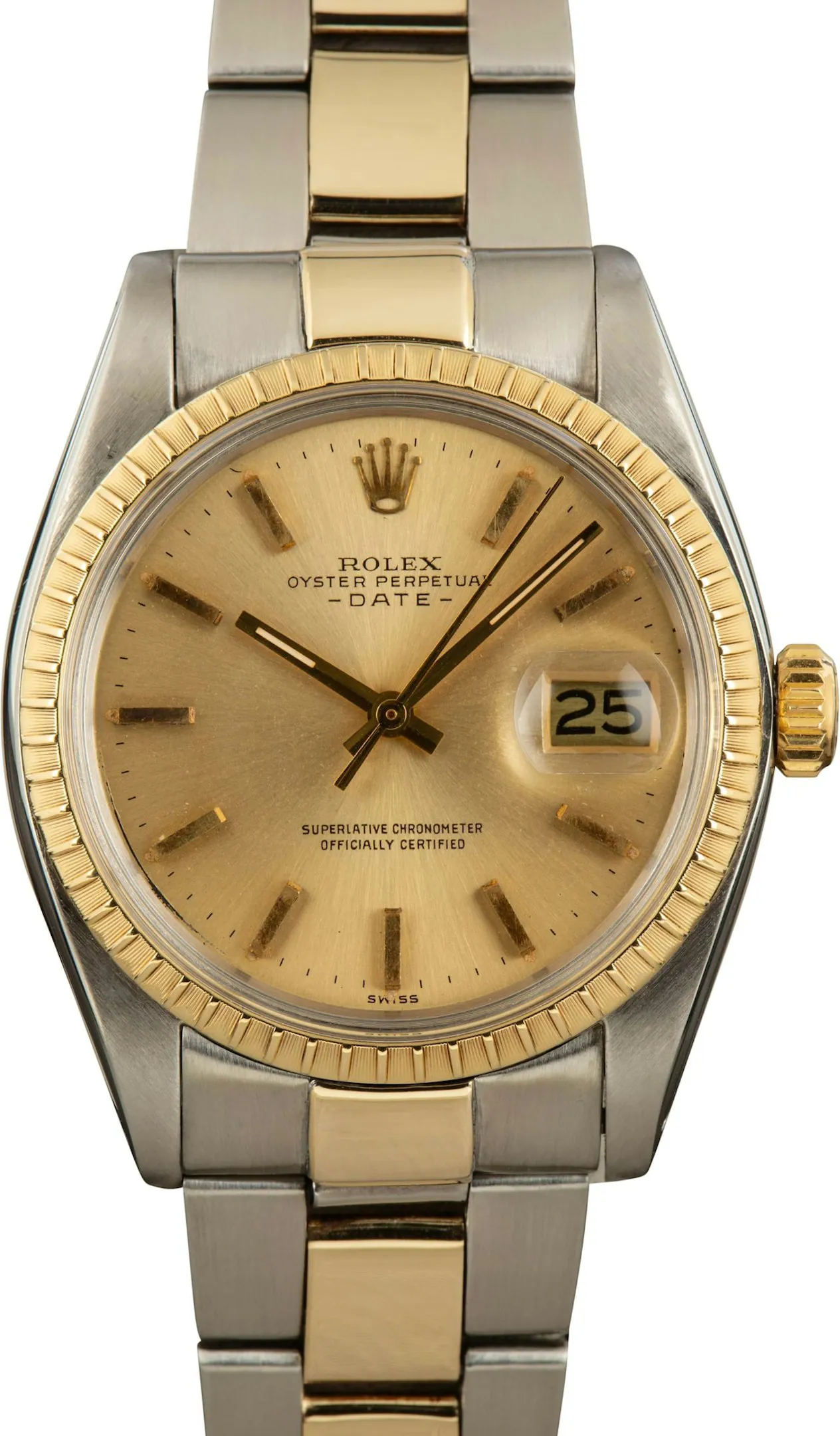 Rolex Oyster Perpetual Date 1505 34mm Yellow gold and Stainless steel Champagne