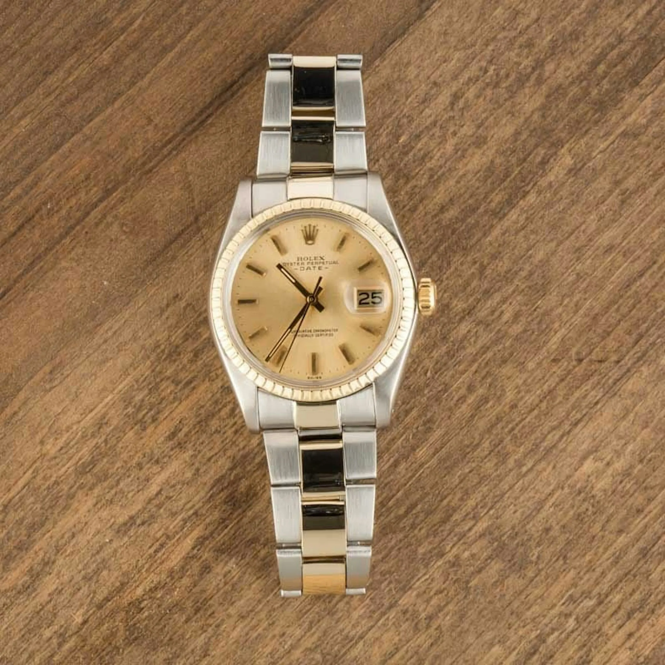 Rolex Oyster Perpetual Date 1505 34mm Yellow gold and Stainless steel Champagne 5