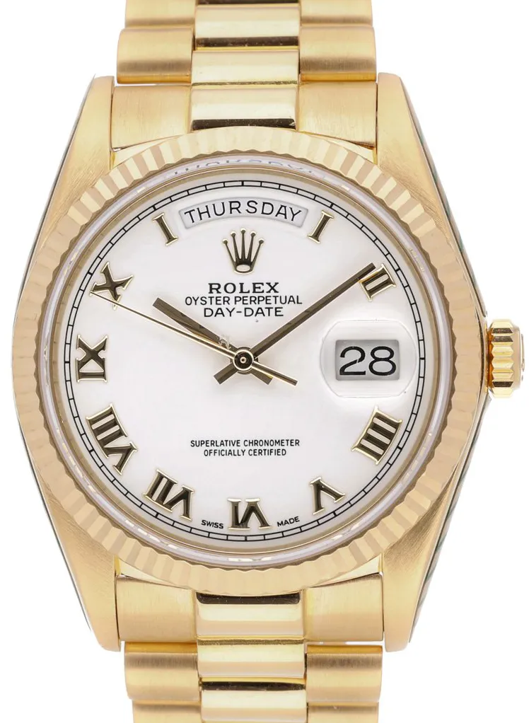 Rolex Day-Date 36 18048 36mm Yellow gold White