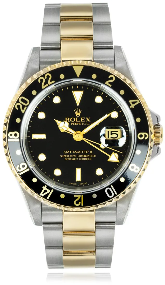 Rolex GMT-Master II 16713 40mm Yellow gold and stainless steel Black