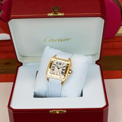 Cartier Santos 100 2880 32.5mm Yellow gold White