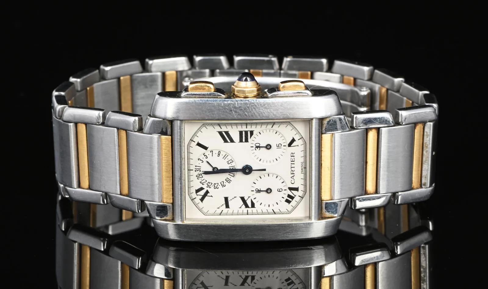 Cartier Tank Française Chronoflex Yellow gold and Stainless steel Cream 2