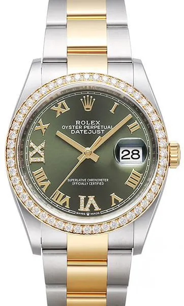 Rolex Datejust 36 126283RBR 36mm Yellow gold and Stainless steel Green