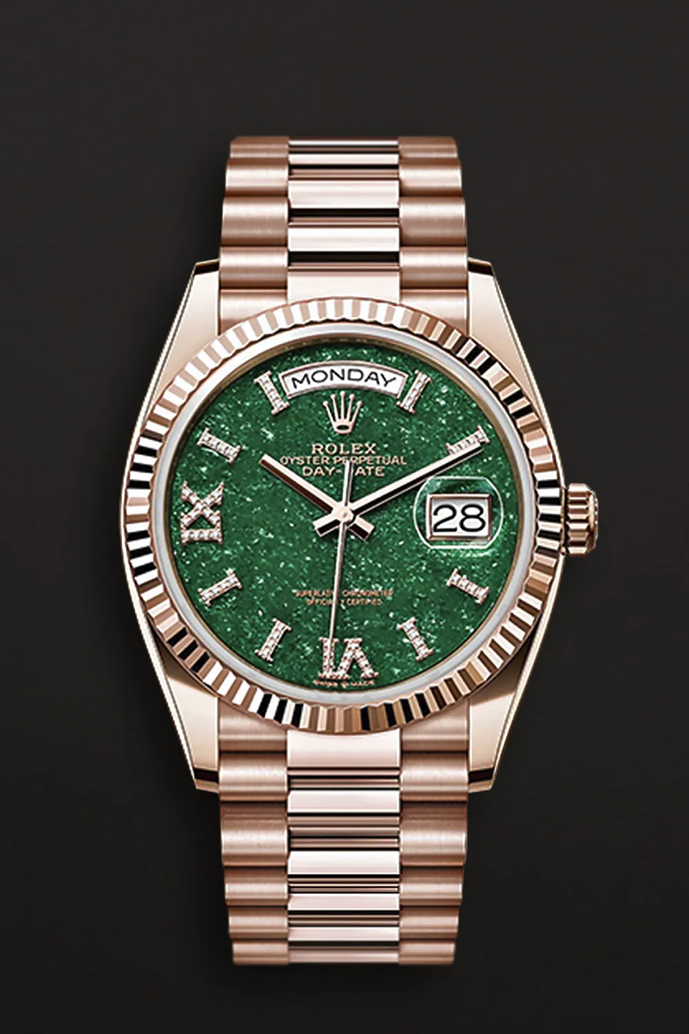 Rolex Day-Date 128235-0068 36mm Everose gold Green