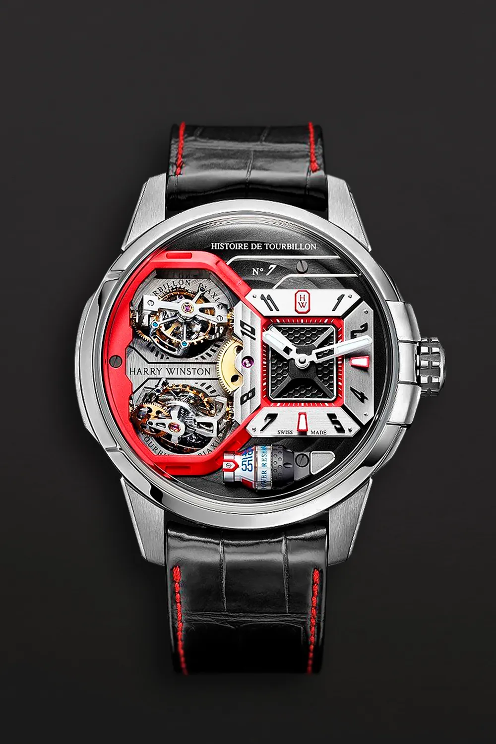 Harry Winston Histoire de Tourbillon HCOMDT51WW002 51mm White gold Red and black