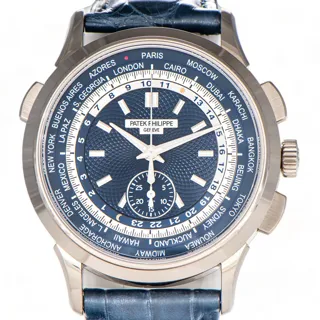 Patek Philippe World Time Chronograph 5930G-010 39.5mm White gold Blue