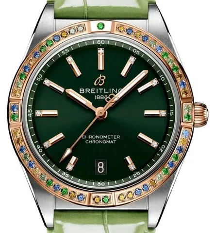 Breitling Chronomat U10380611L1P1 36mm Yellow gold and Stainless steel Green