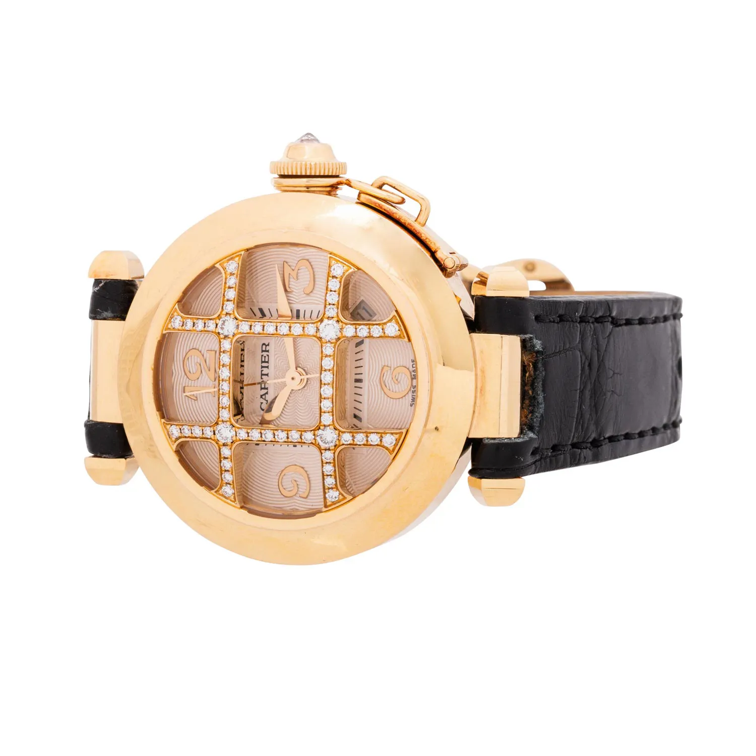 Cartier Pasha 2520 32mm Yellow gold and Diamond Silver Guilloche 7