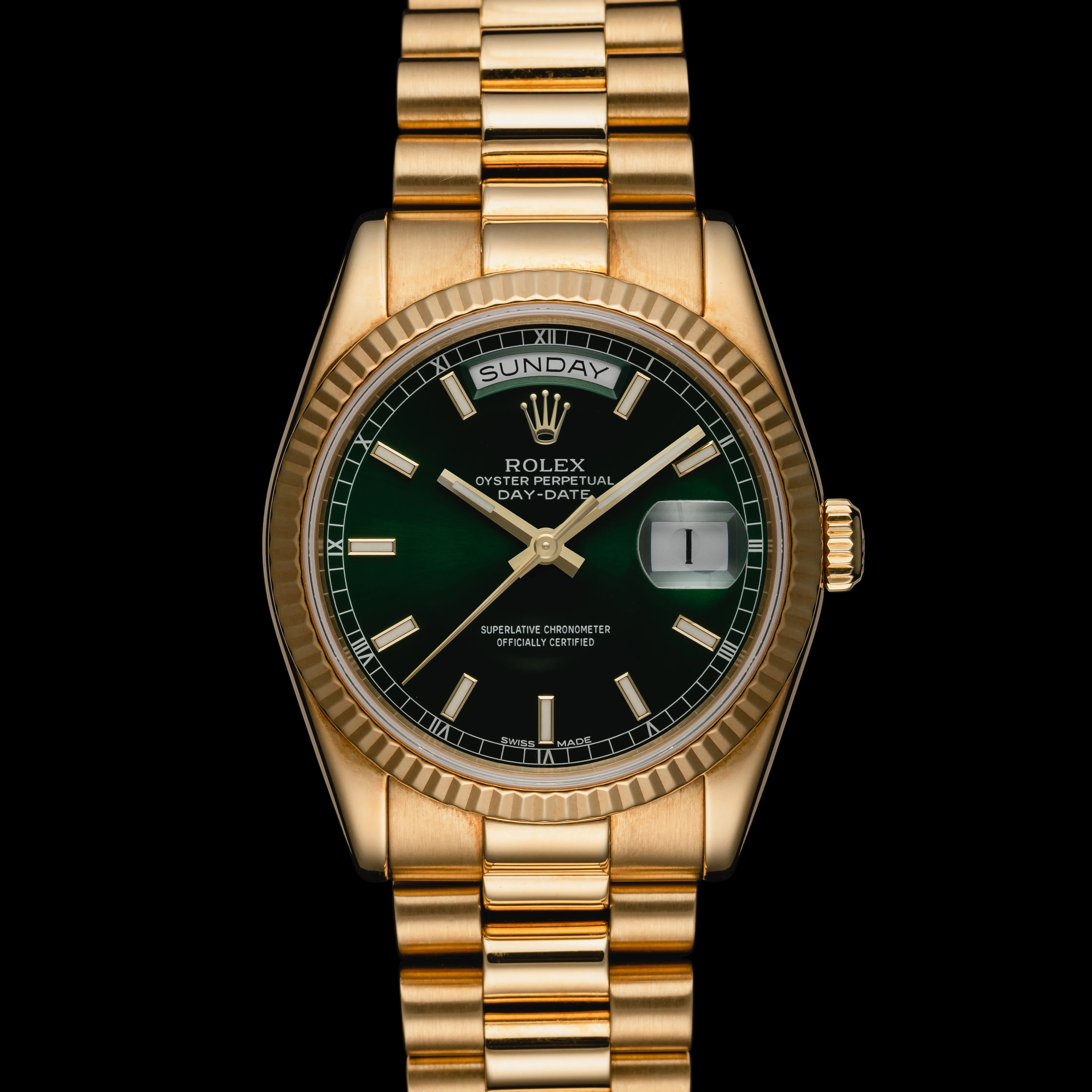 Rolex Day-Date 36 118238 35mm 18k yellow gold Green