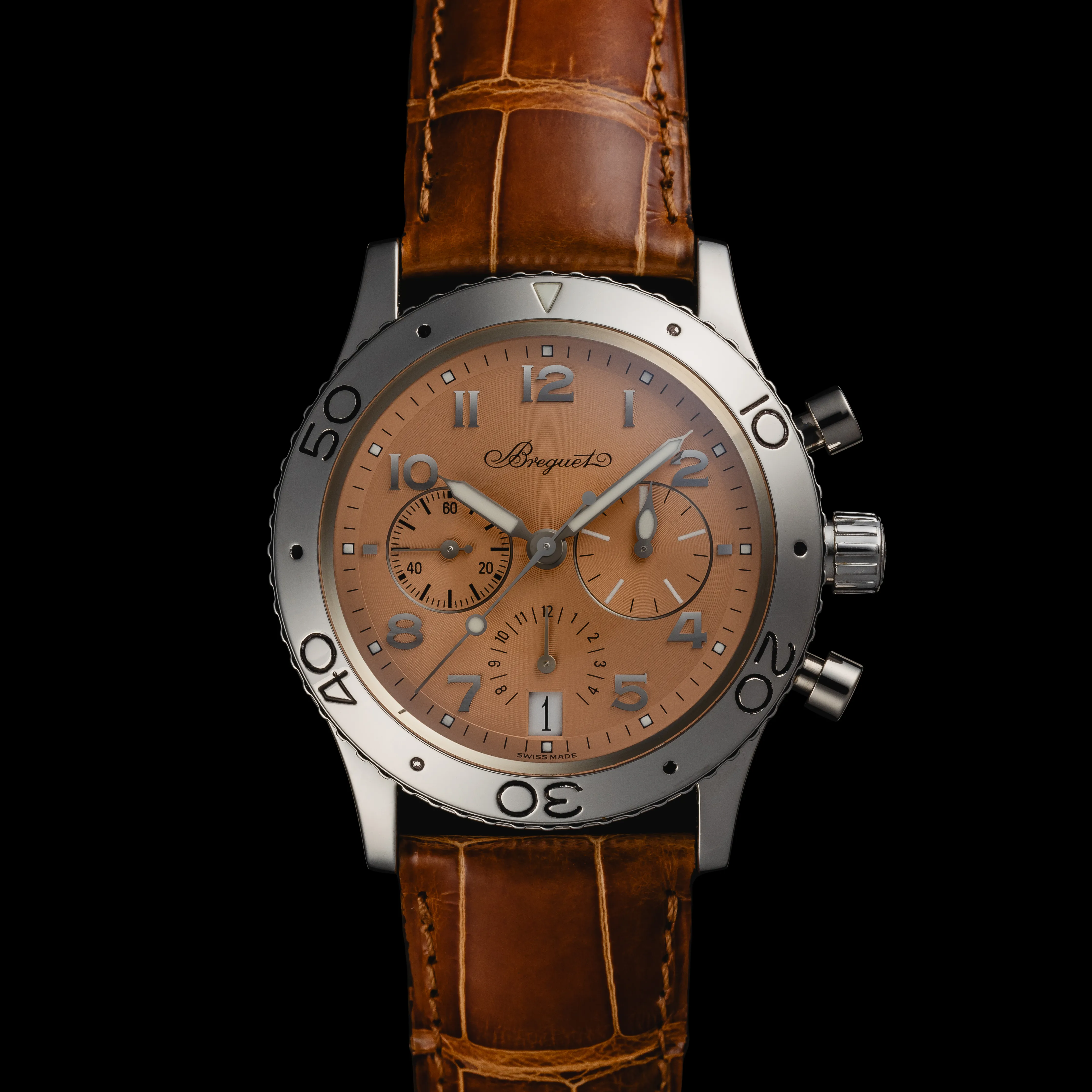 Breguet Type XX Transatlantique 3827PT/32/9W6 39mm Platinum Salmon Pink